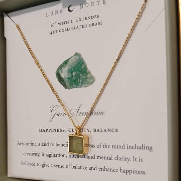 HAPPINESS, CLARITY,  BALANCE Luna Norte Gold plated  Necklace GREEN AVENTURINE - Picture 5 of 8